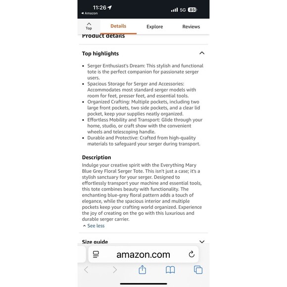 NWT Everything Mary blue grey floral Serger Tote carrier Crafter Sewing - Picture 4 of 7